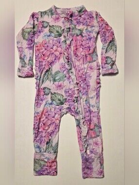 Bums And Roses Floral Zip Front Footed Pajamas - Pink & Purple Hydrangea